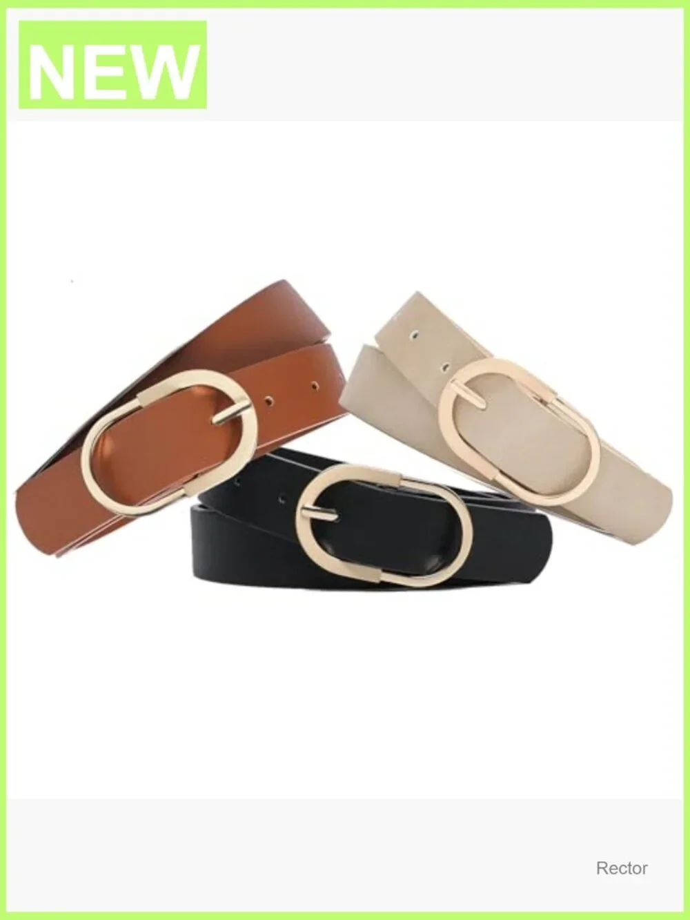 Women's Faux Leather Waist Belt with Gold Buckle for Jeans